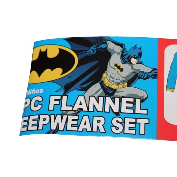 AME DC Comics Size 8 Boys Batman 2-Pc Flannel Sleepwear Set Blue Top Pants NEW - Picture 2 of 4